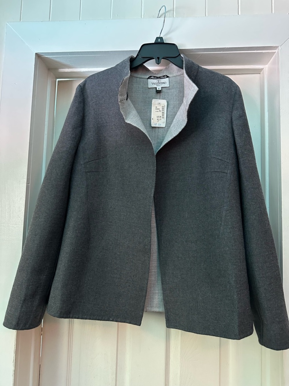 Valentino Gray  Collarless Wool-Blend Jacket